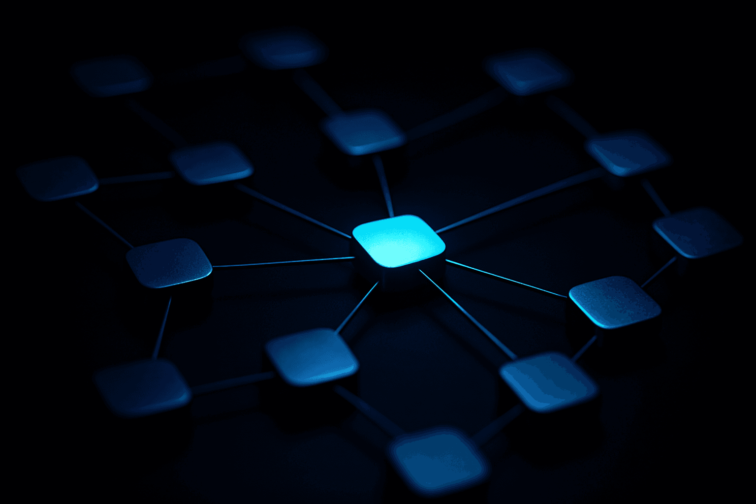 Constellation of glowing app tiles connected by light