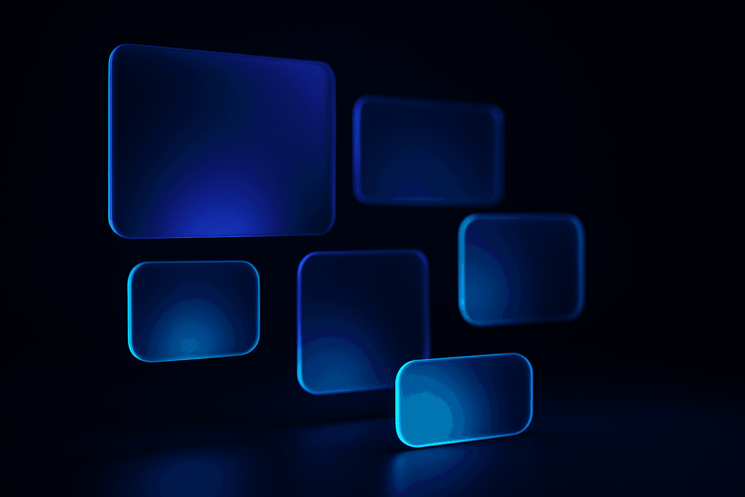 Abstract glowing dashboard panels floating in dark space