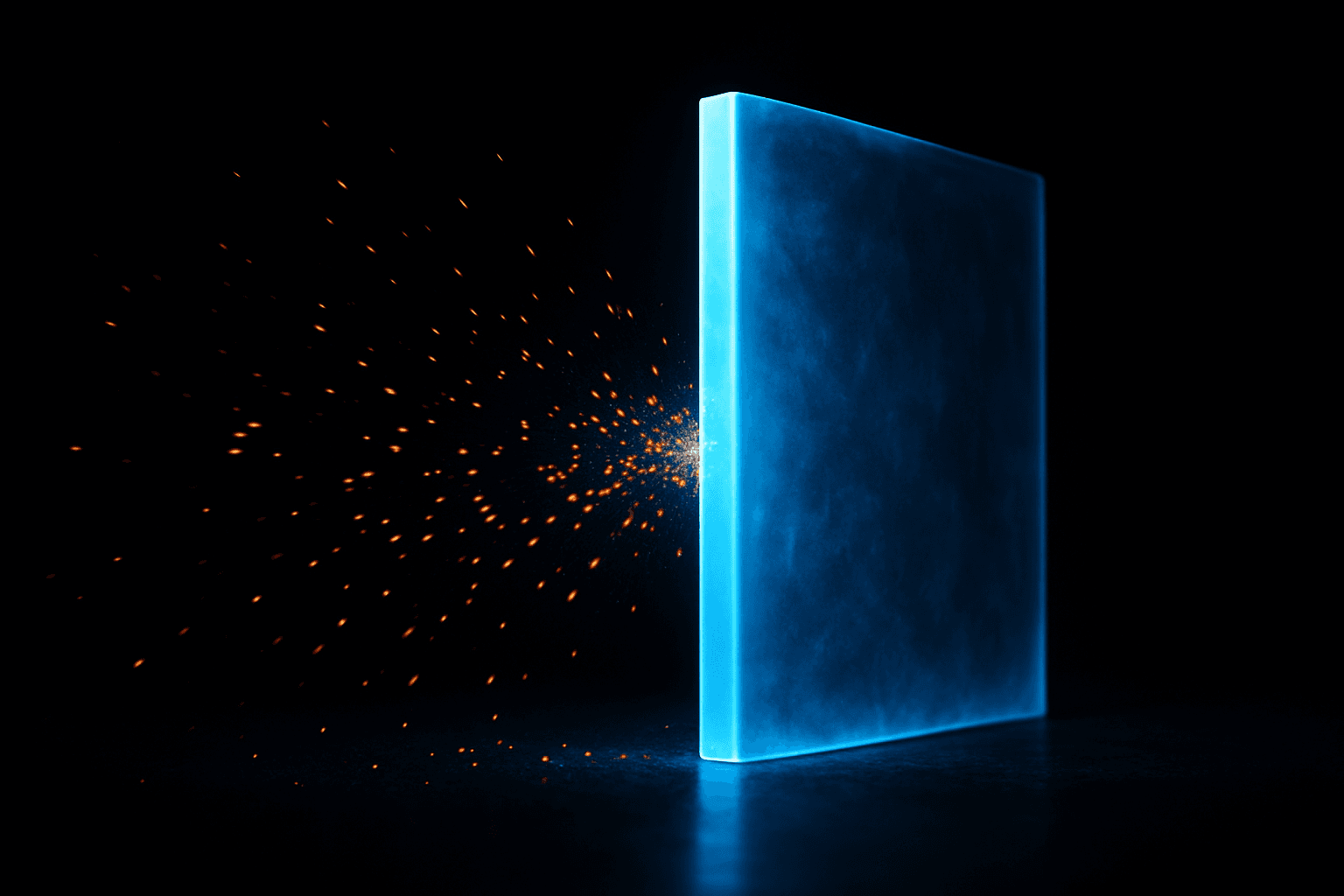 Wall of blue light deflecting streams of particles