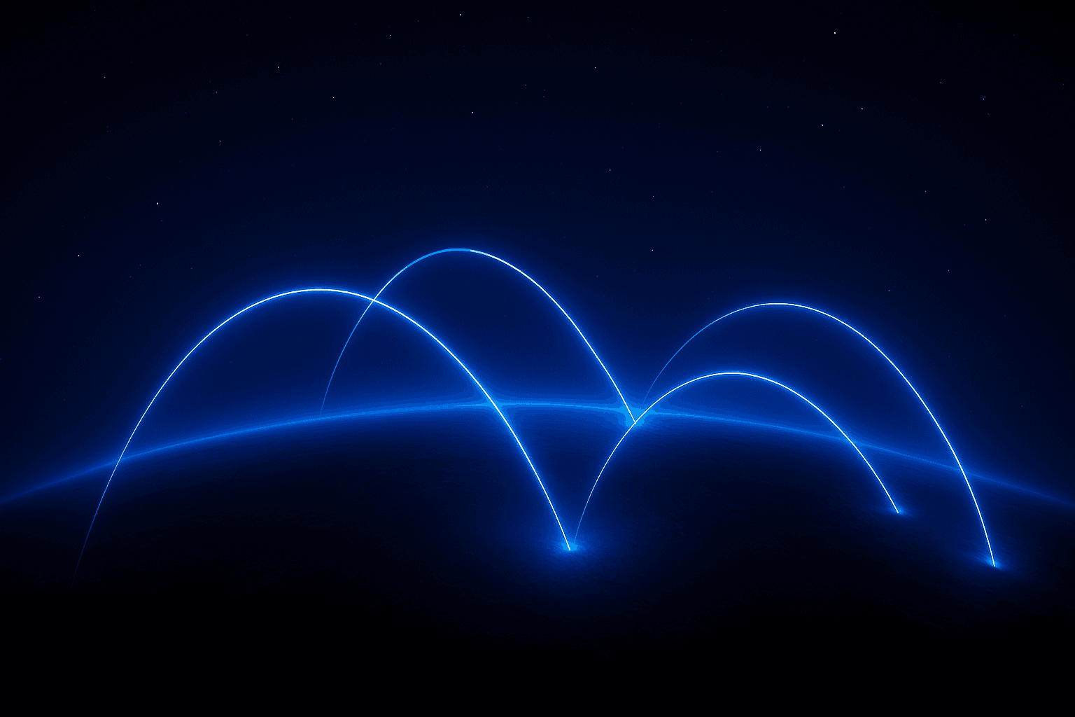 Arcs of light traveling over a dark horizon