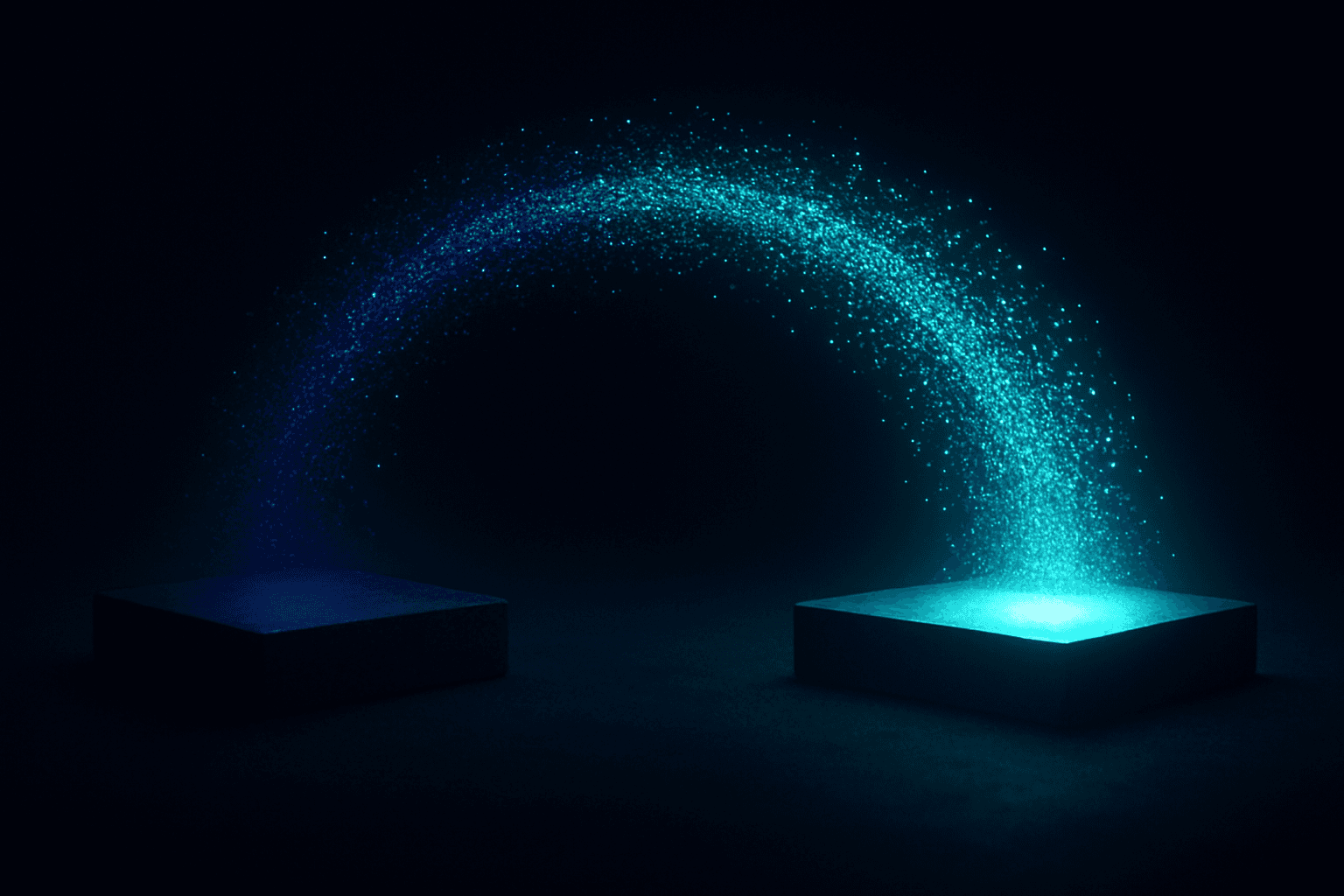 Streams of light flowing from a dim platform to a bright one