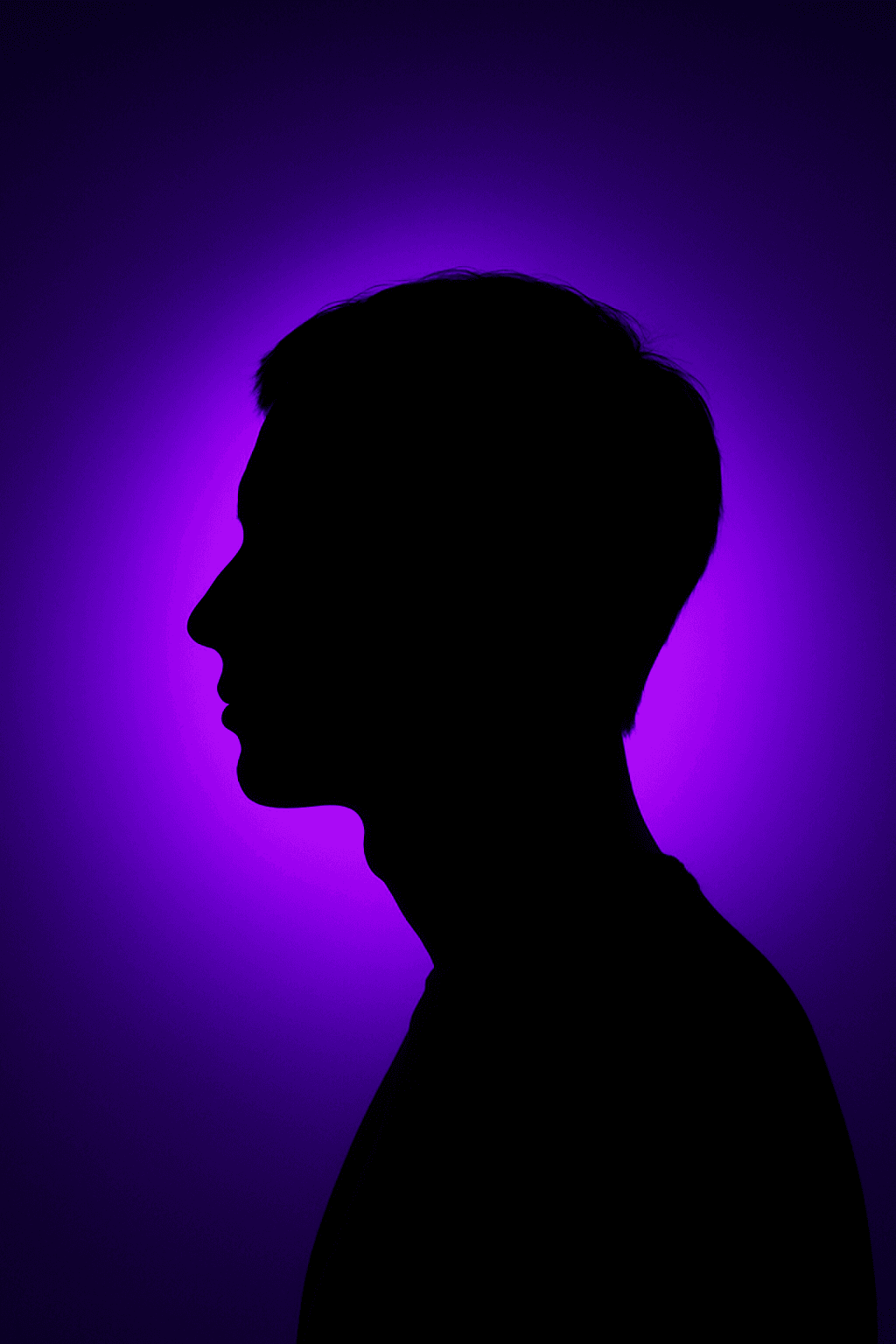 Profile silhouette on a vivid violet background