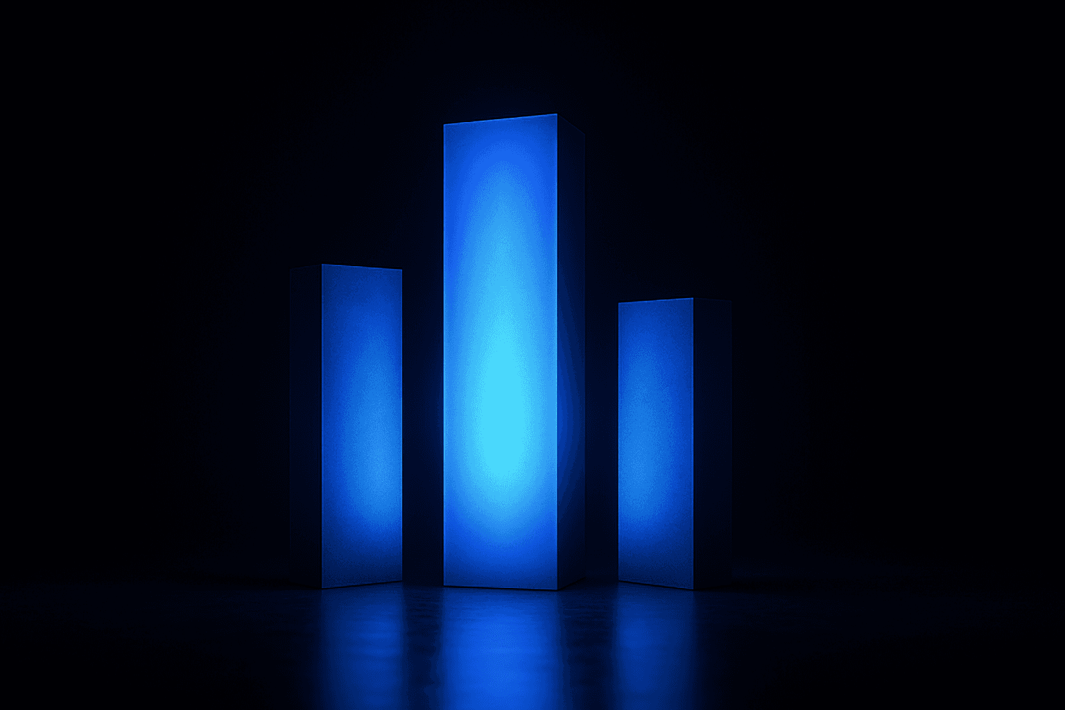 Three ascending glowing tiers on a dark stage