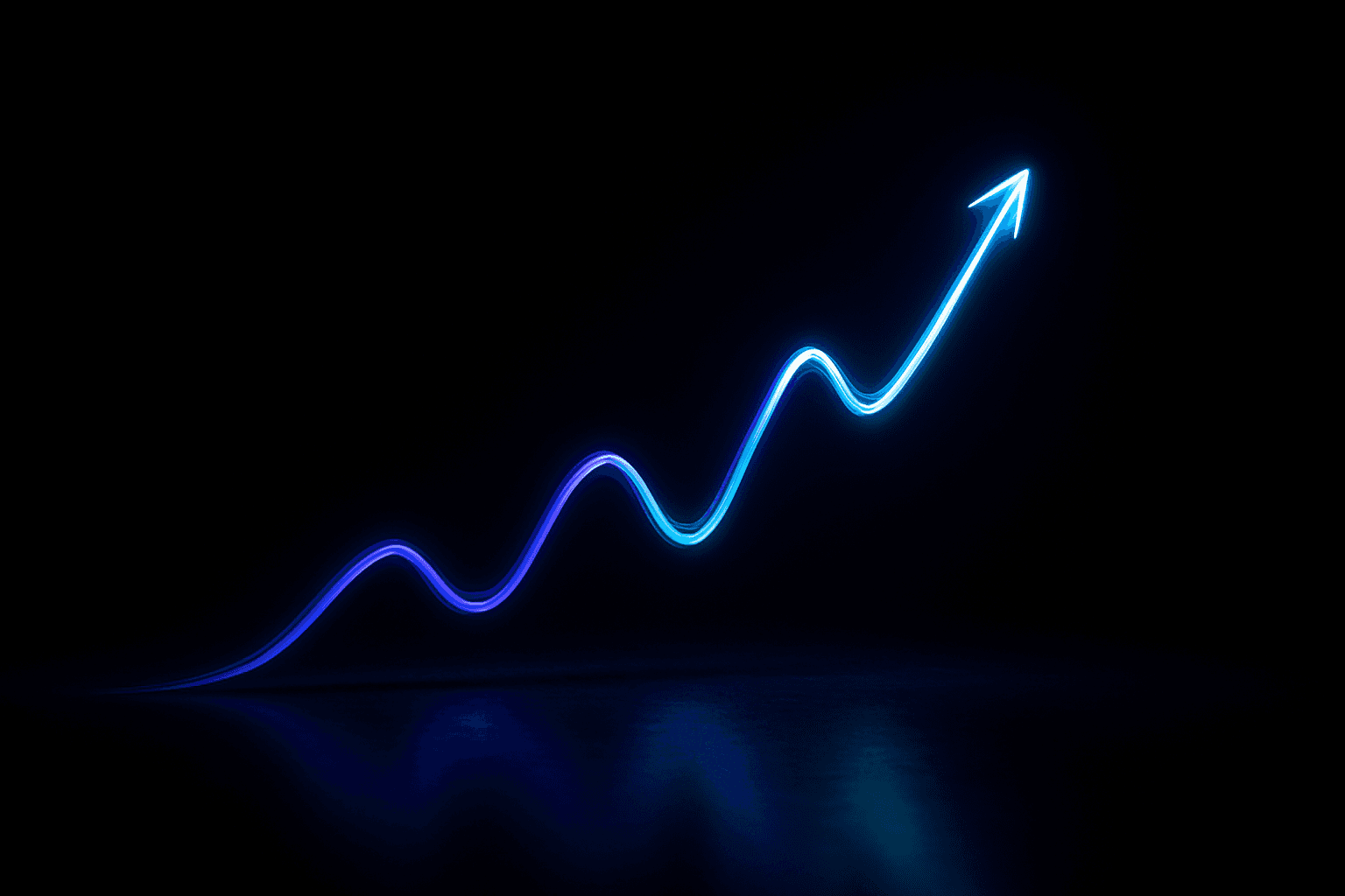 Rising performance graph drawn in glowing light