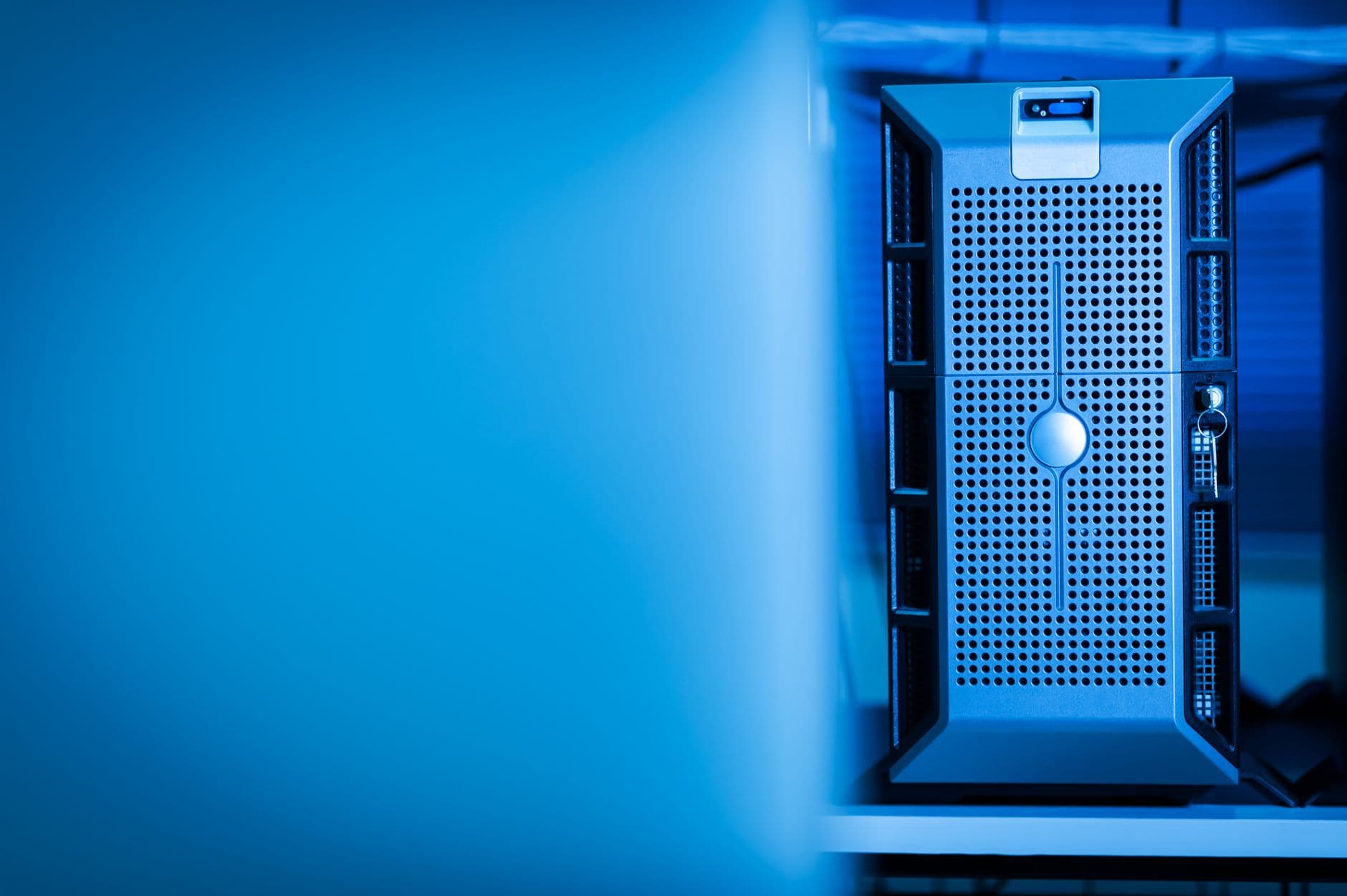 Rack of NVMe-powered servers running affordable web hosting